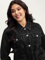 Supersoft Stretchy Waist Button-Down Denim Jacket