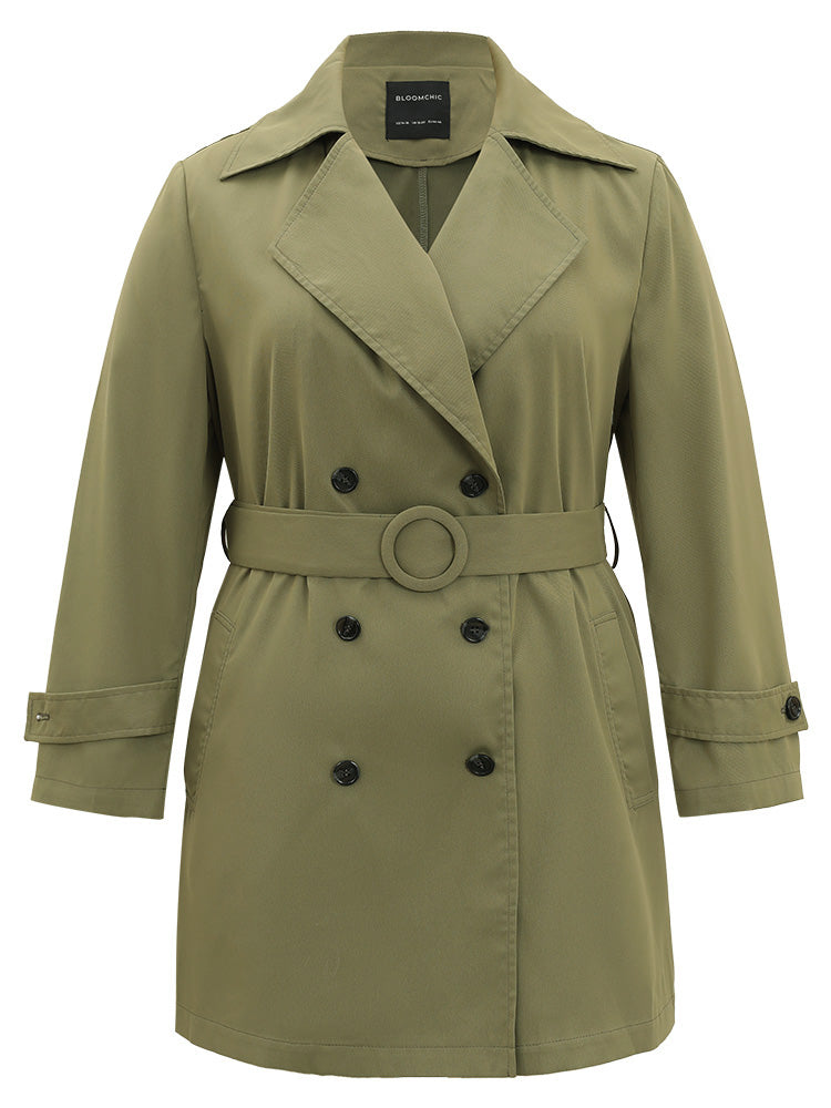 Plain Double Breasted Belted Pocket Windbreaker