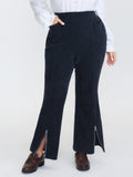 Stretchy Textured Slit Hem Zipper Detail Pants