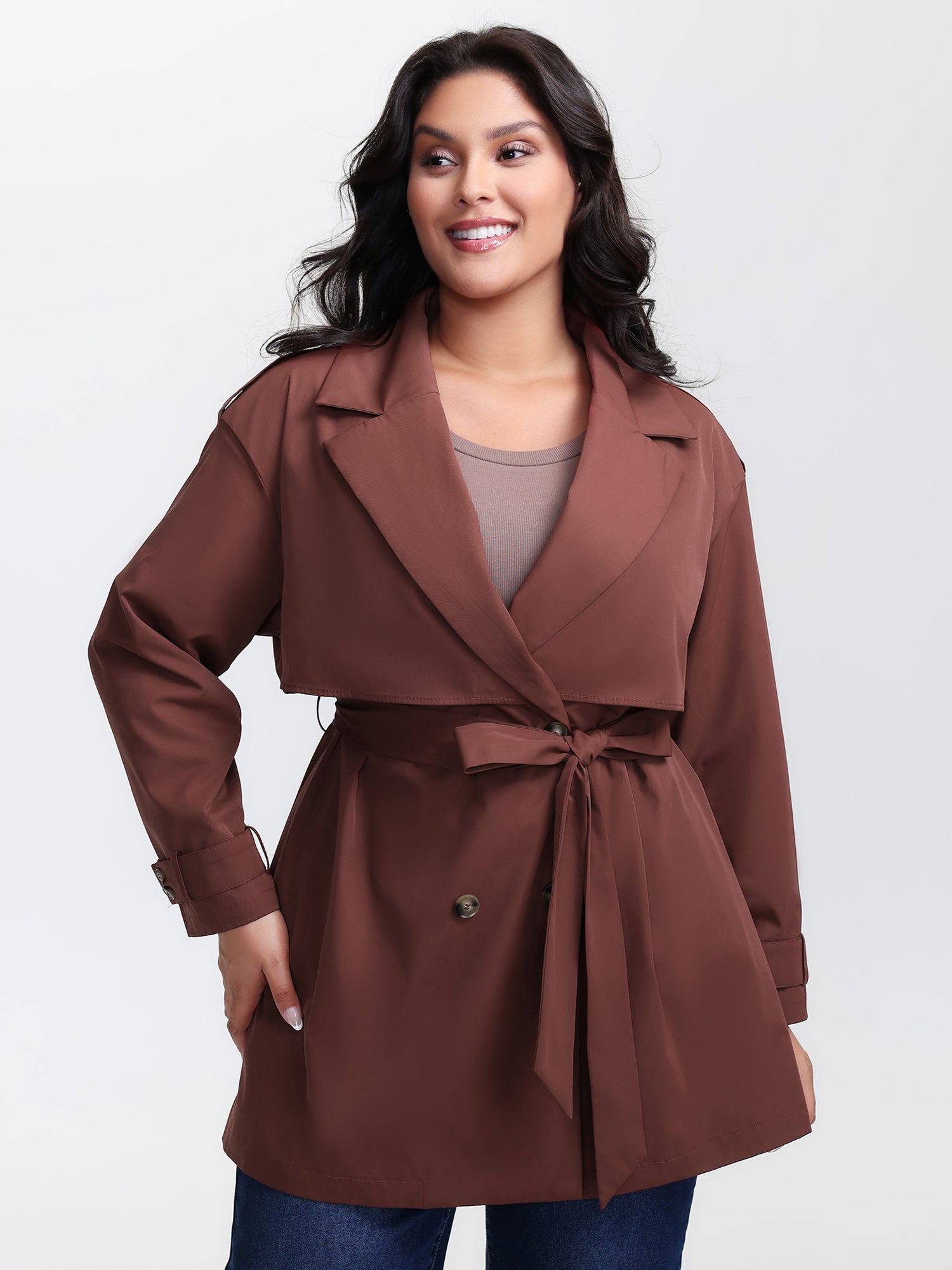 Button Belted Layered Trench Coat