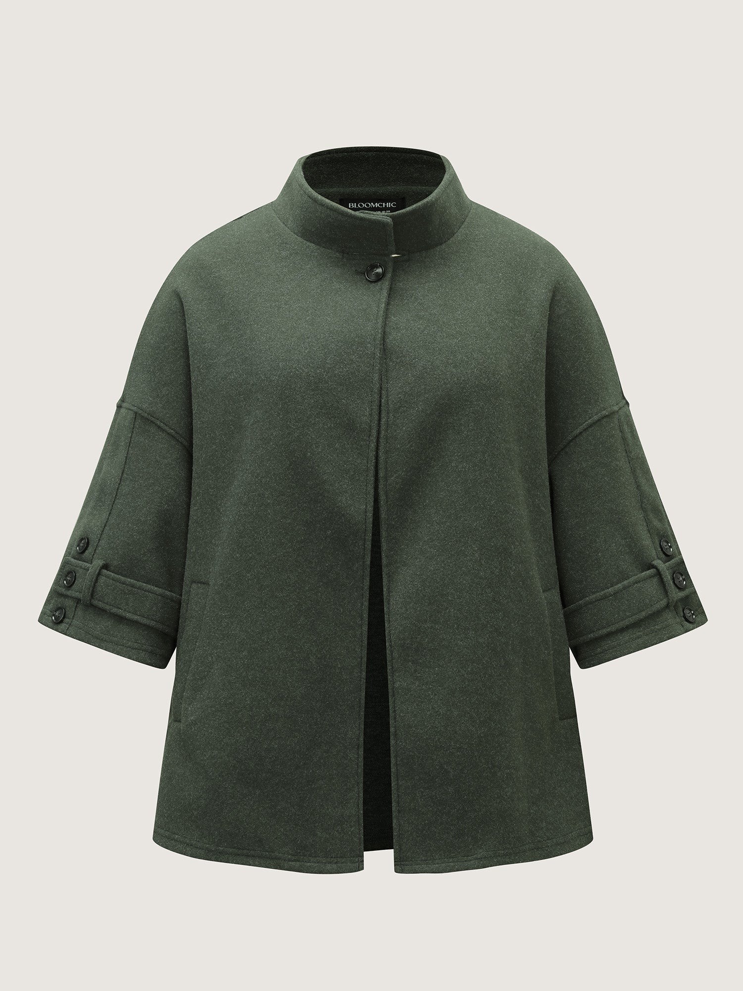 Rolled Button Sleeve Pockets Coat