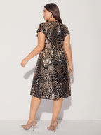 Geometric Sequin Dolman Sleeve Midi Dress