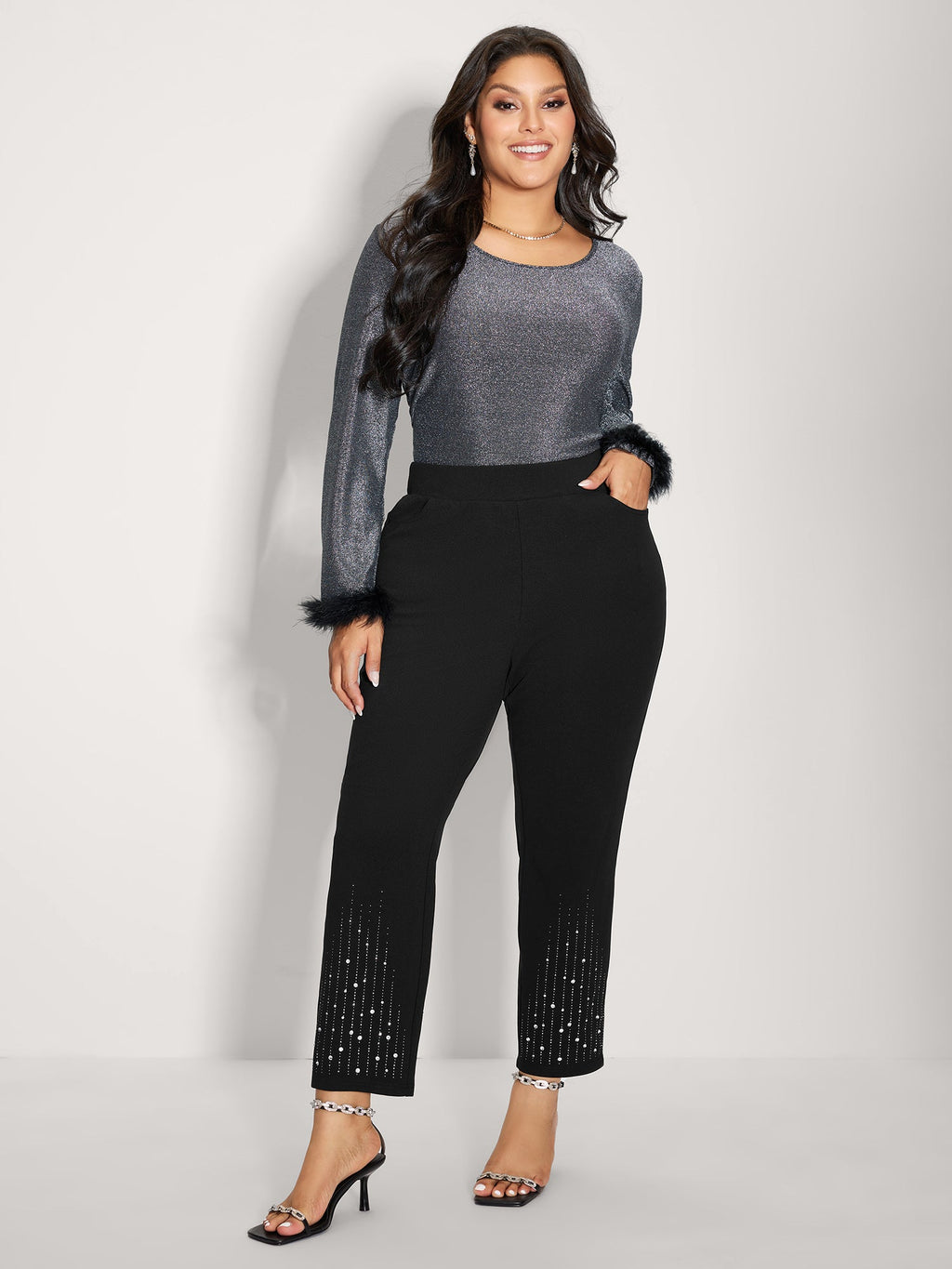 Stretchy Diamond Detail Hem Pants