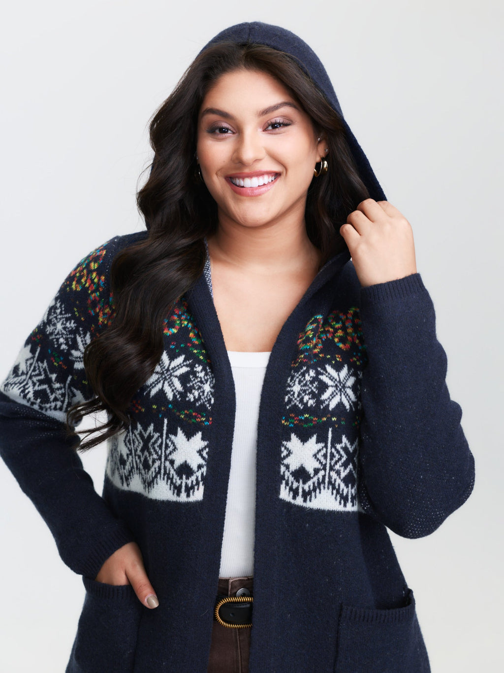 Boho Print Jacquard Hooded Knit Cardigan