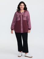 Grid Print Color Contrast Hooded Jacket