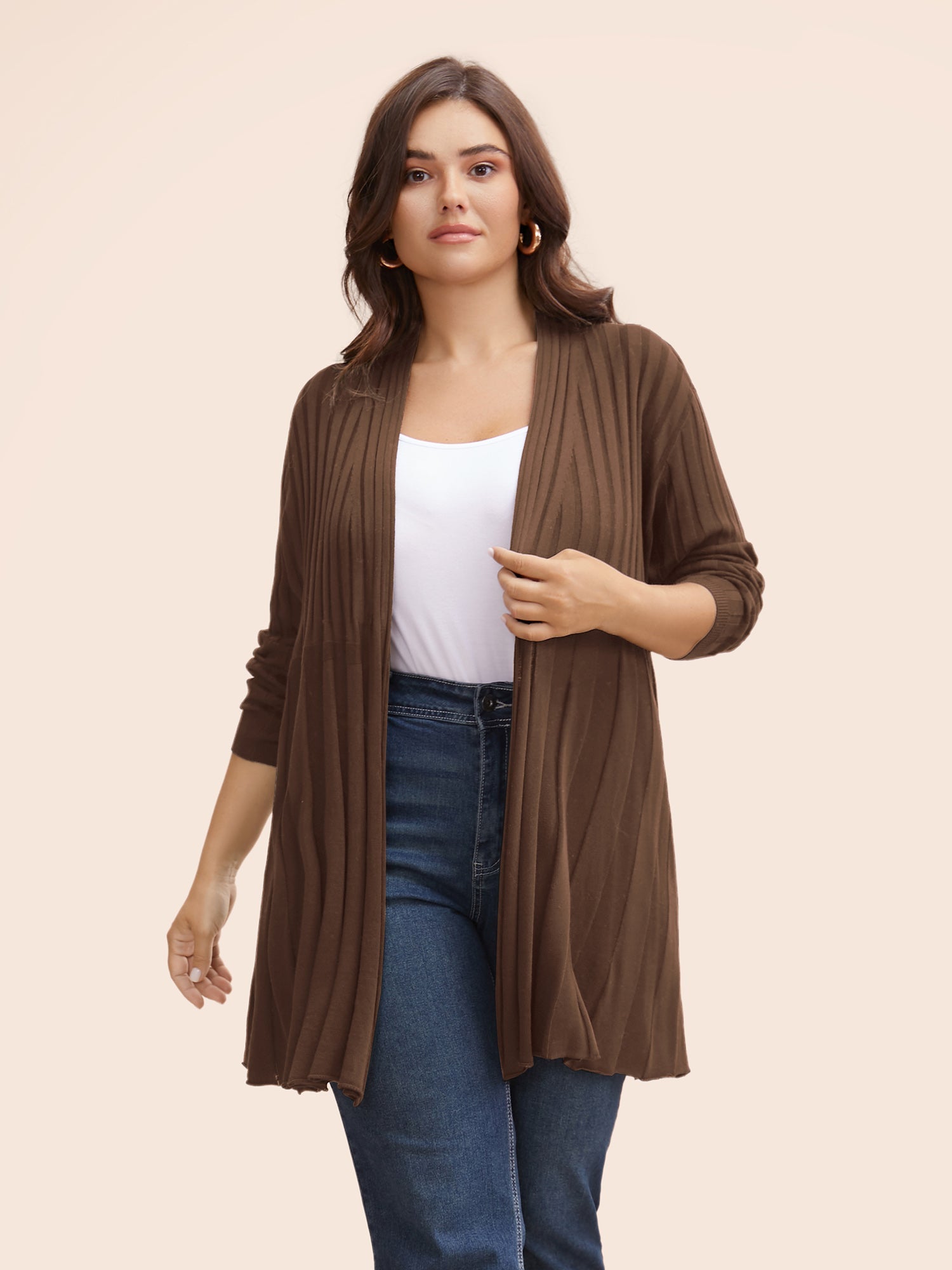 Plain Textured Kimono Collar Cardigan