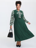 Leopard Print Ribbon Collar Midi Dress