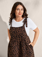 Leopard Print Shirred Shoulder Ties Jumpsuit