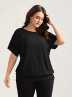 Eyelet Trim Stretchy Textured Plain Top
