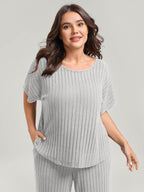 Stretchy Pit Strip Solid Loungewear Set