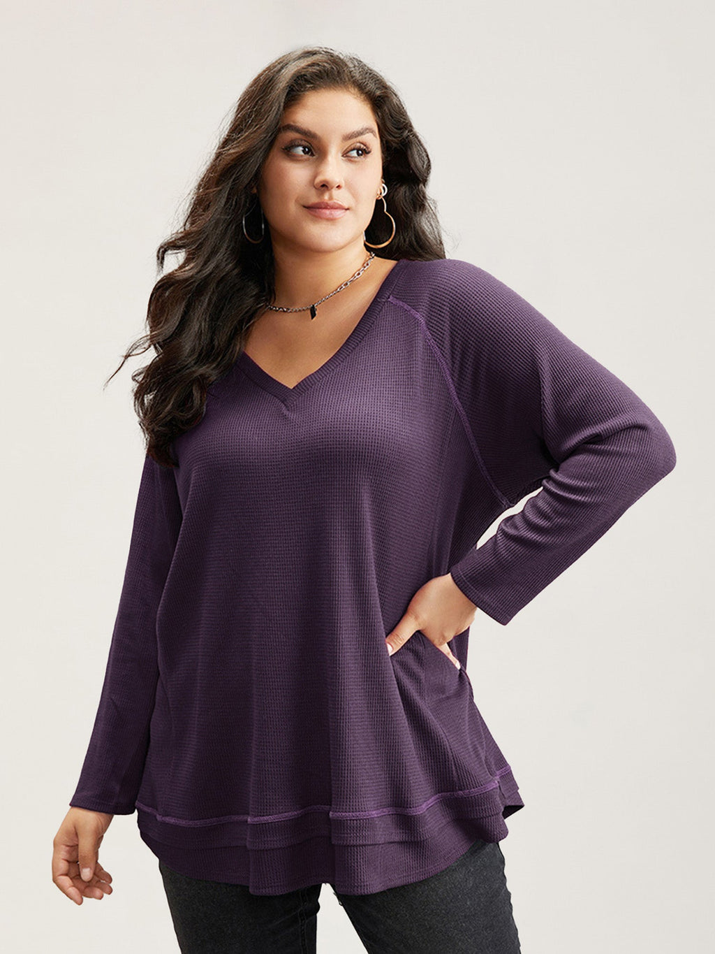 Plain Textured Stitch Raglan Sleeve Sweatshirt