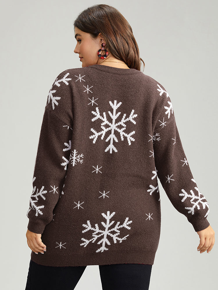 Anti-Pilling Snowflake Print Pullover