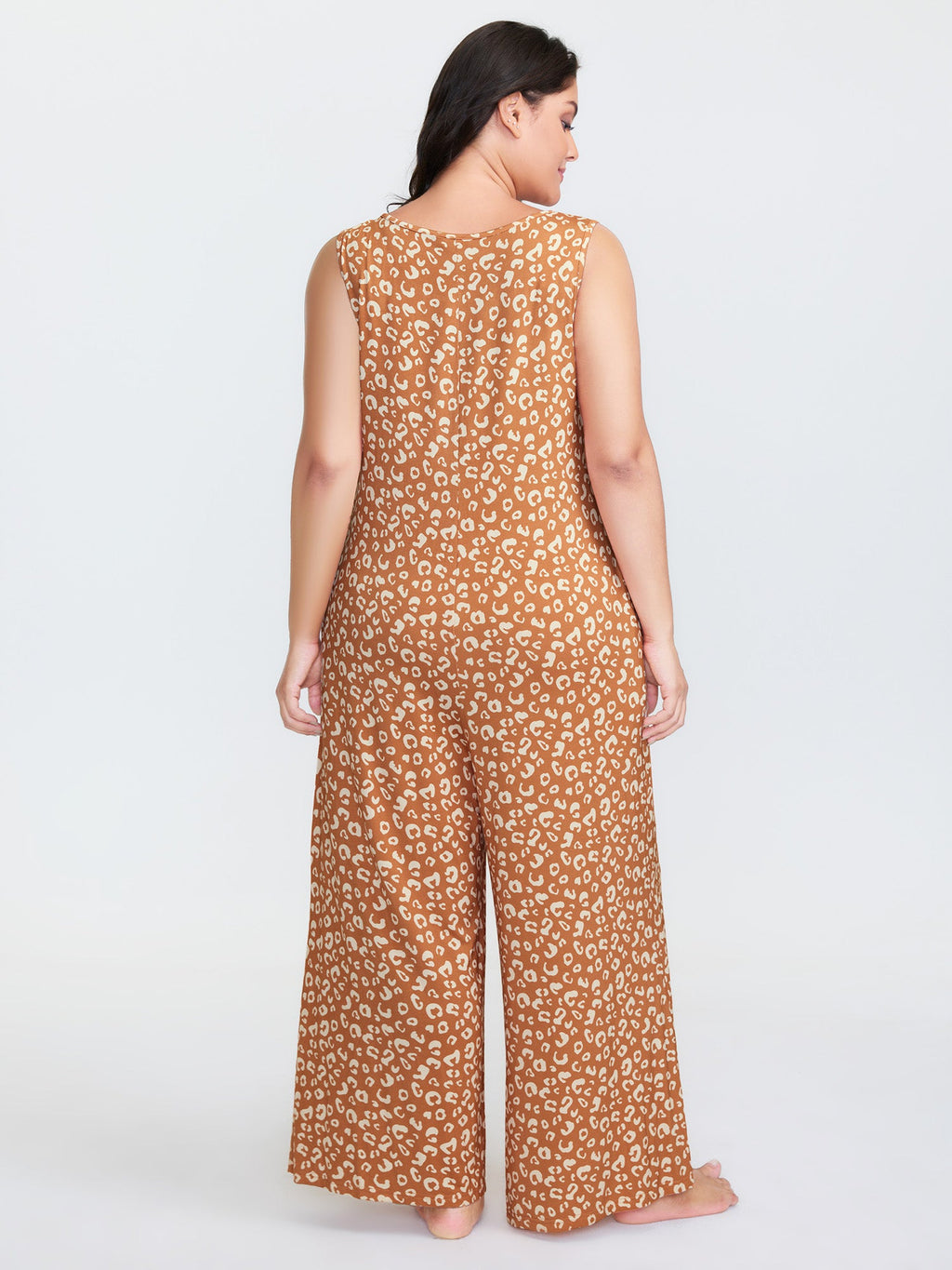 Leopard Print Sleeveless Button Front Lounge jumpsuit