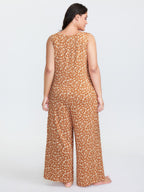Leopard Print Sleeveless Button Front Lounge jumpsuit