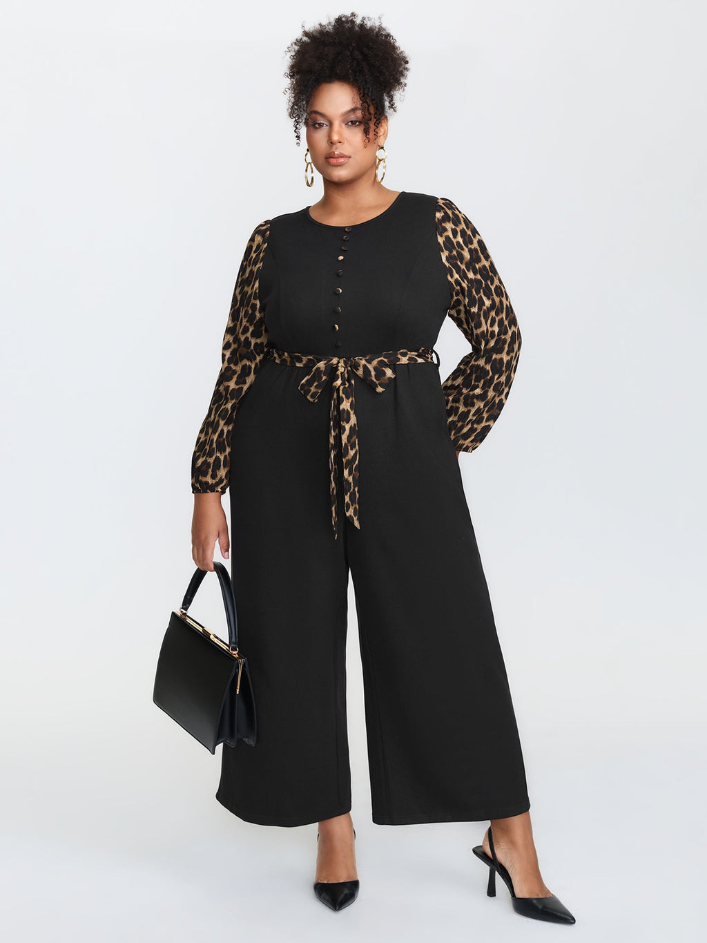 Leopard Print Contrast Belted Pockets Jumpsuit