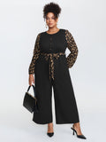 Leopard Print Contrast Belted Pockets Jumpsuit