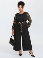 Leopard Print Contrast Belted Pockets Jumpsuit