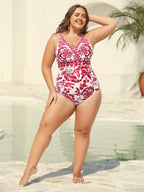 Two-Piece Floral Print Ruched Mesh Swimsuit, Sarong
