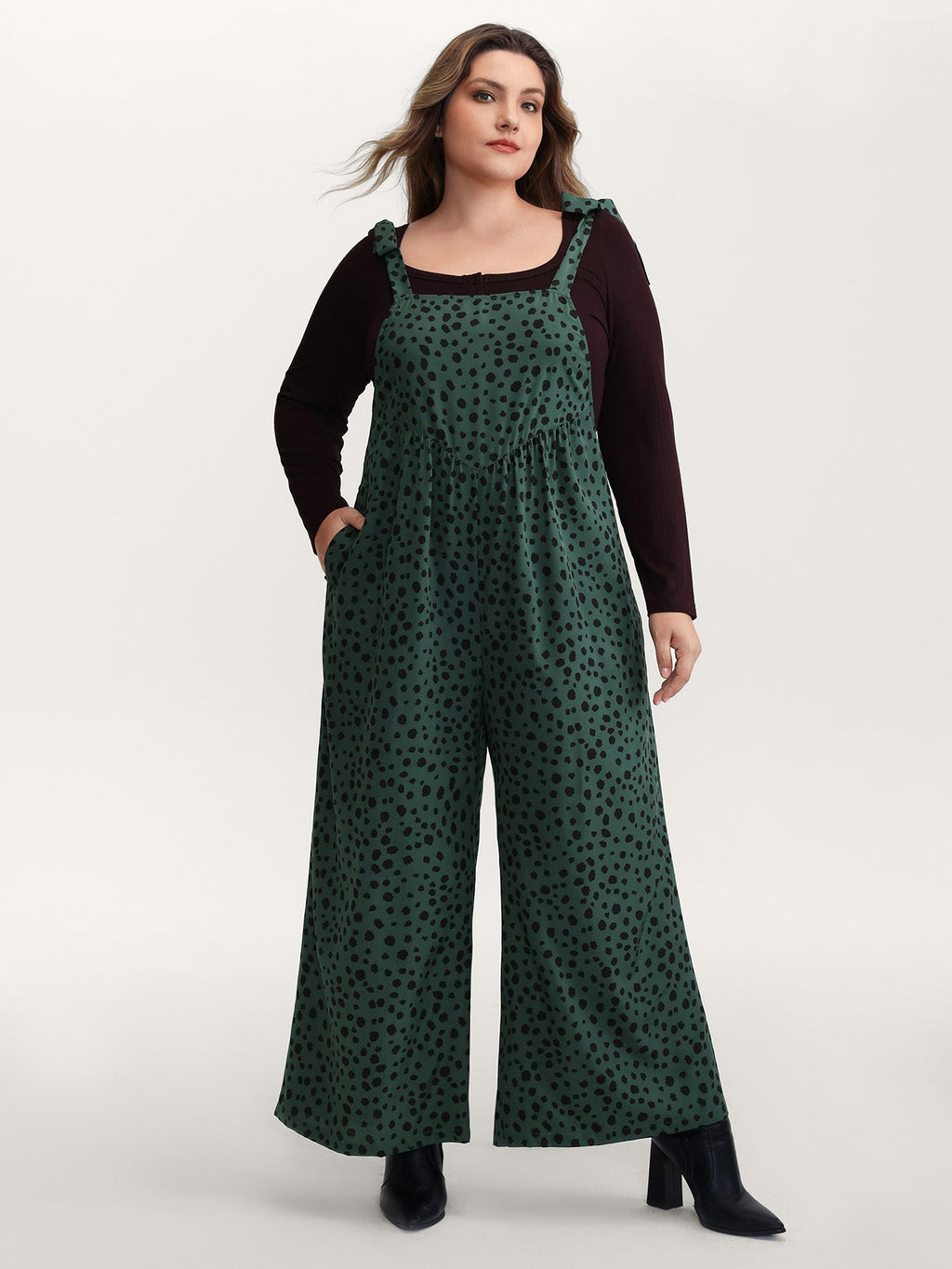 Leopard Print Shirred Shoulder Ties Jumpsuit