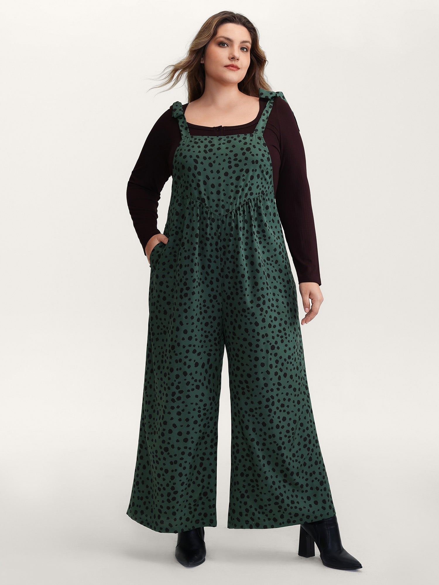 Leopard Print Shirred Shoulder Ties Jumpsuit