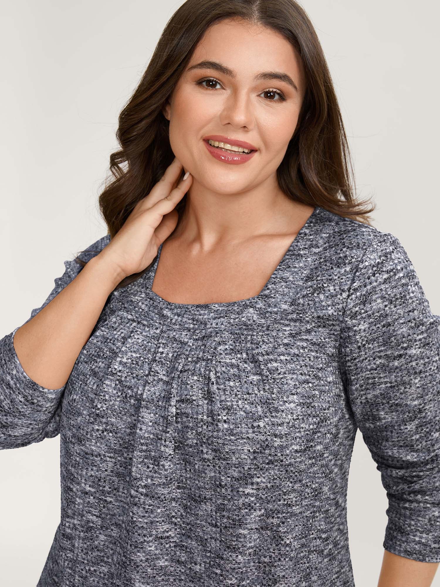 Textured Knit Pleated Neckline Top