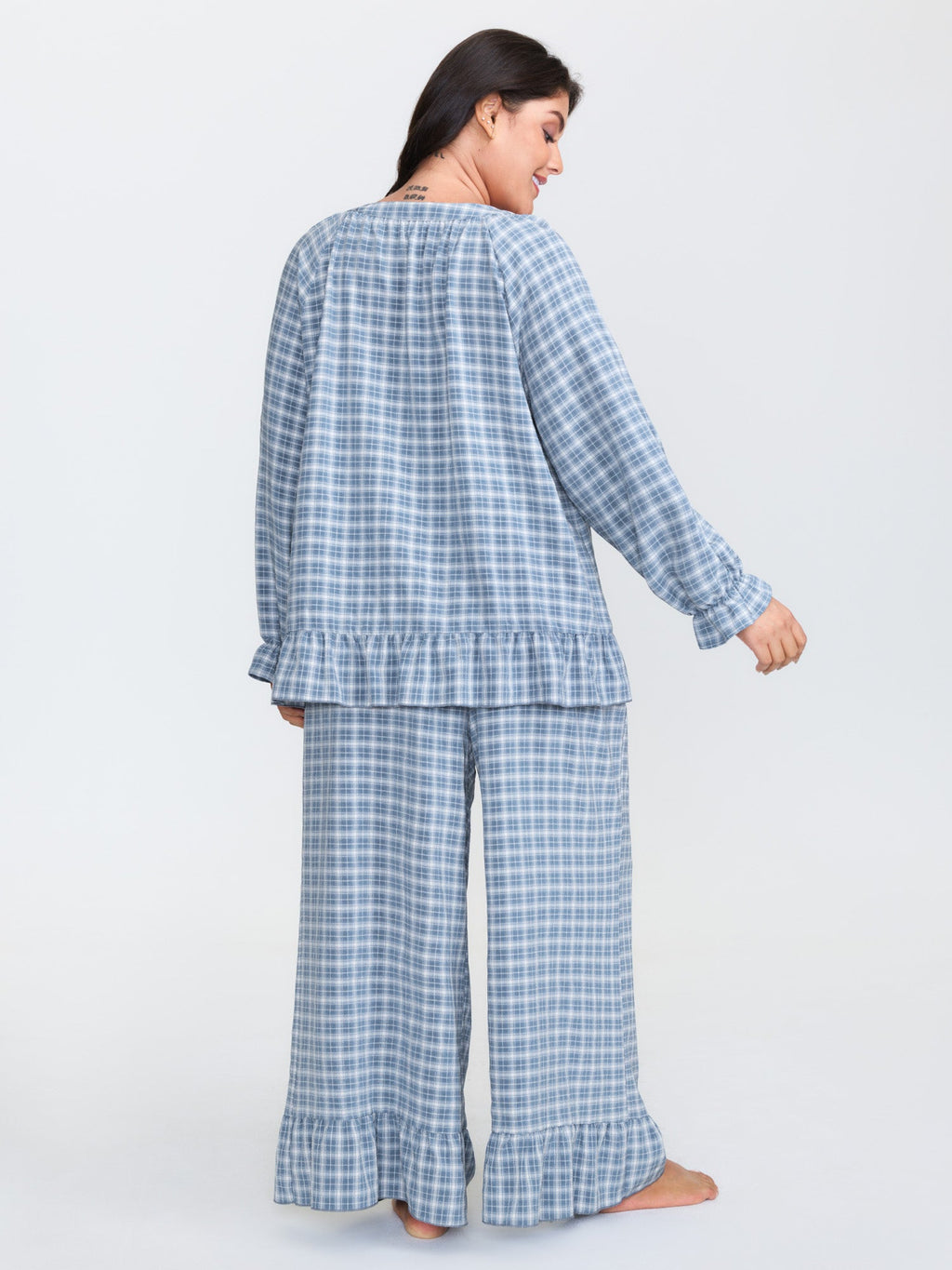 Gingham Ruffled Hem Loungewear Set