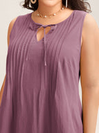 Cotton Toothpick Pleat Plain Midi Dress