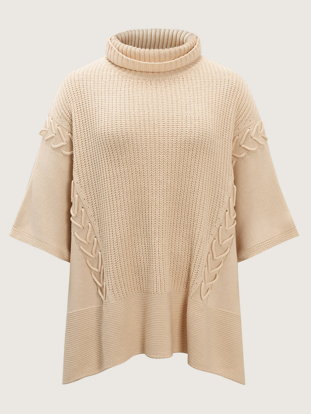 Turtleneck Poncho Cable Knit Pullover