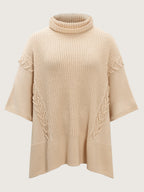 Turtleneck Poncho Cable Knit Pullover