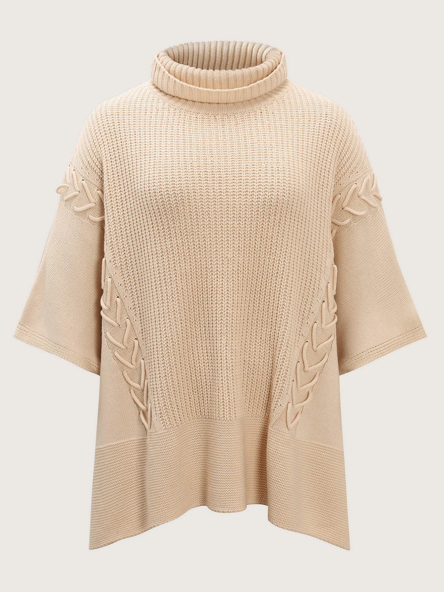 Turtleneck Poncho Cable Knit Pullover