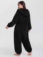 Fleece Half Zipper Hooded Sleep Jumpsuit