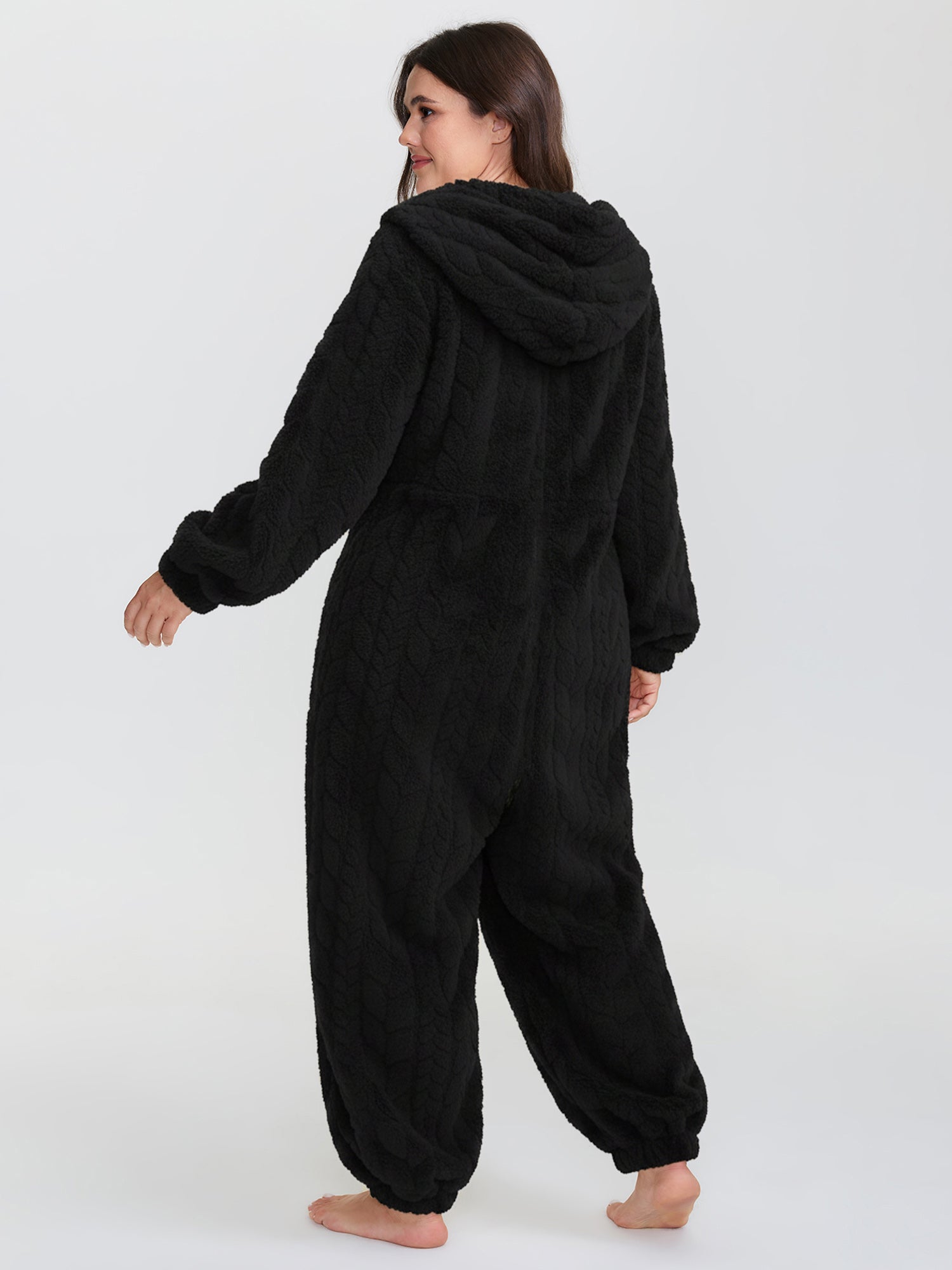 Fleece Half Zipper Hooded Sleep Jumpsuit
