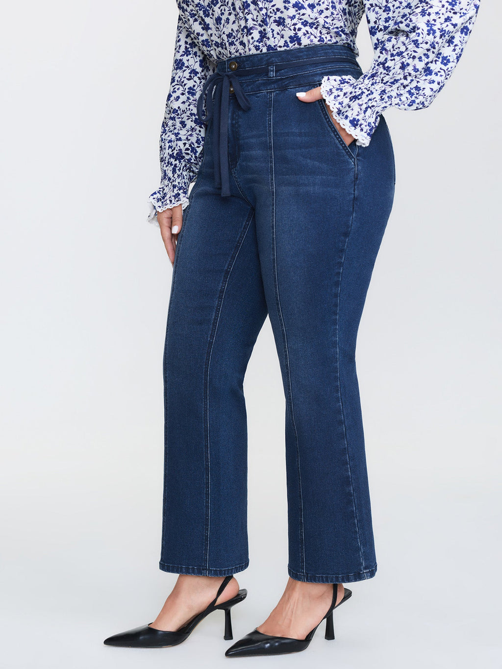 Seamed Drawstring Bootcut Jeans