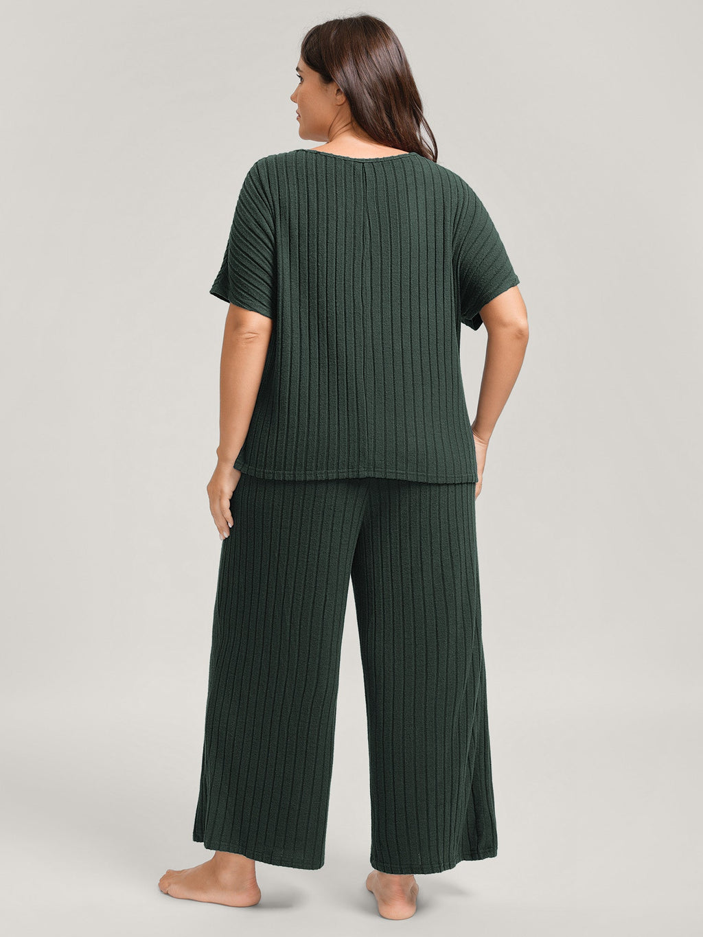 Stretchy Pit Strip Solid Loungewear Set