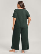 Stretchy Pit Strip Solid Loungewear Set