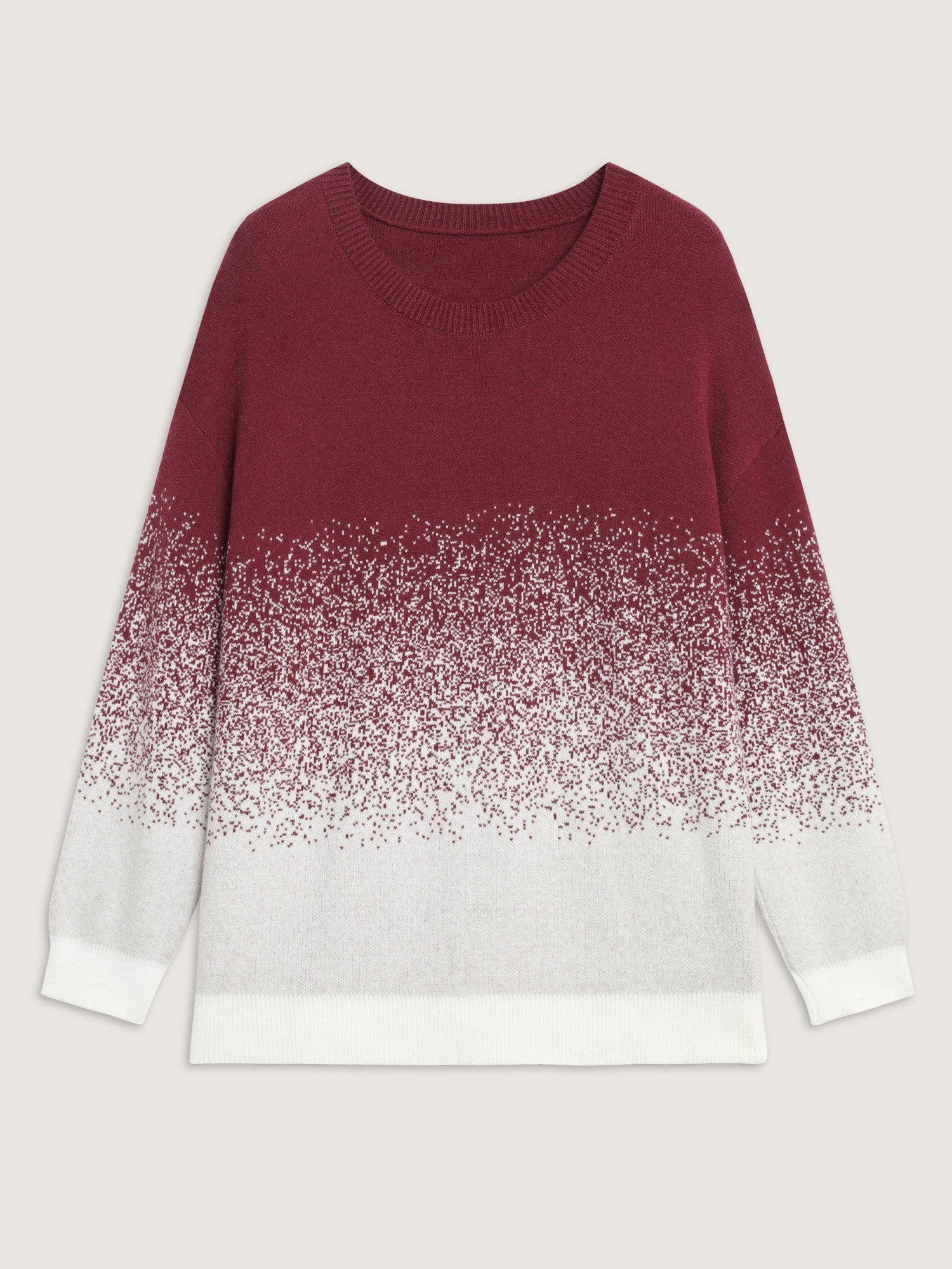 Jacquard Color Blend Ribbed Hem Pullover