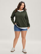 Textured Spliced Round Neck Solid T-Shirt