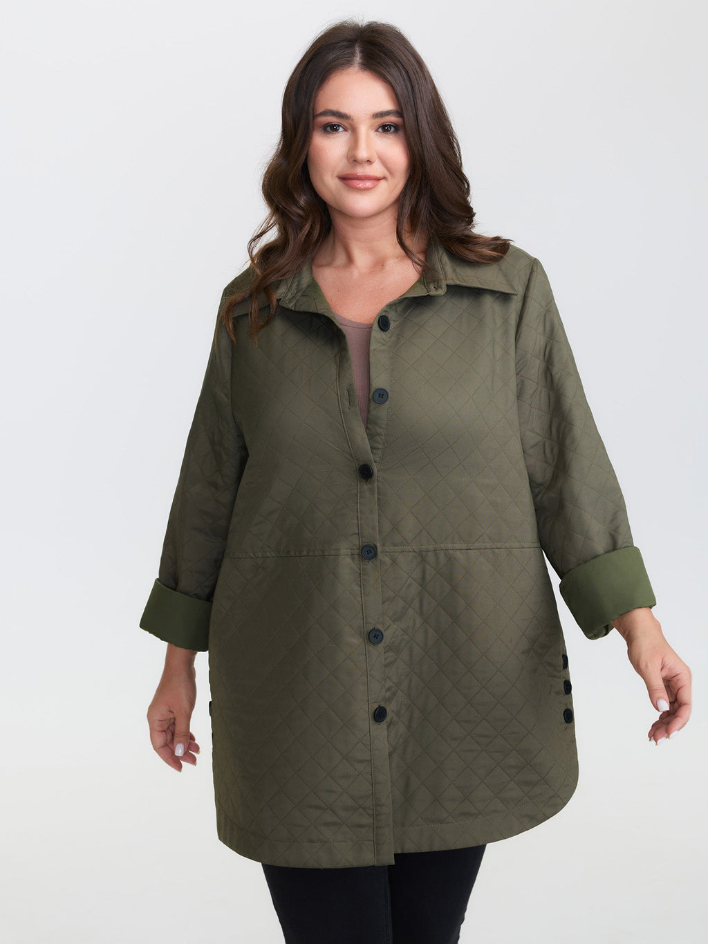 Quilted Button-Front Solid Coat
