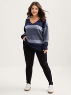 Striped Print Color Contrast Pullover