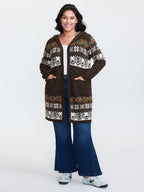 Boho Print Jacquard Hooded Knit Cardigan