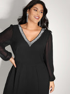 Sequin Neckline Petal Flowy Hem Jumpsuit