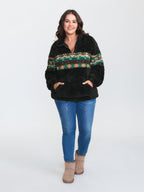 Geometric Print Zipper Collar Sweatshirt