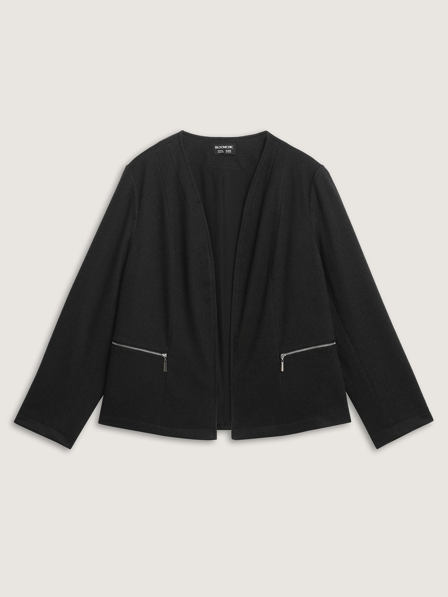 Textured Lined Zipper Pocket Blazer