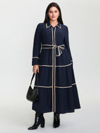 Color Contrast Belted Maxi Shirt Dress
