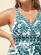 Two-Piece Floral Print Ruched Mesh Swimsuit, Sarong