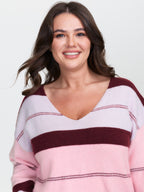 Striped Print Color Contrast Pullover