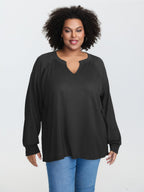 Waffle Grid Notched Collar Lace Sweatshirt