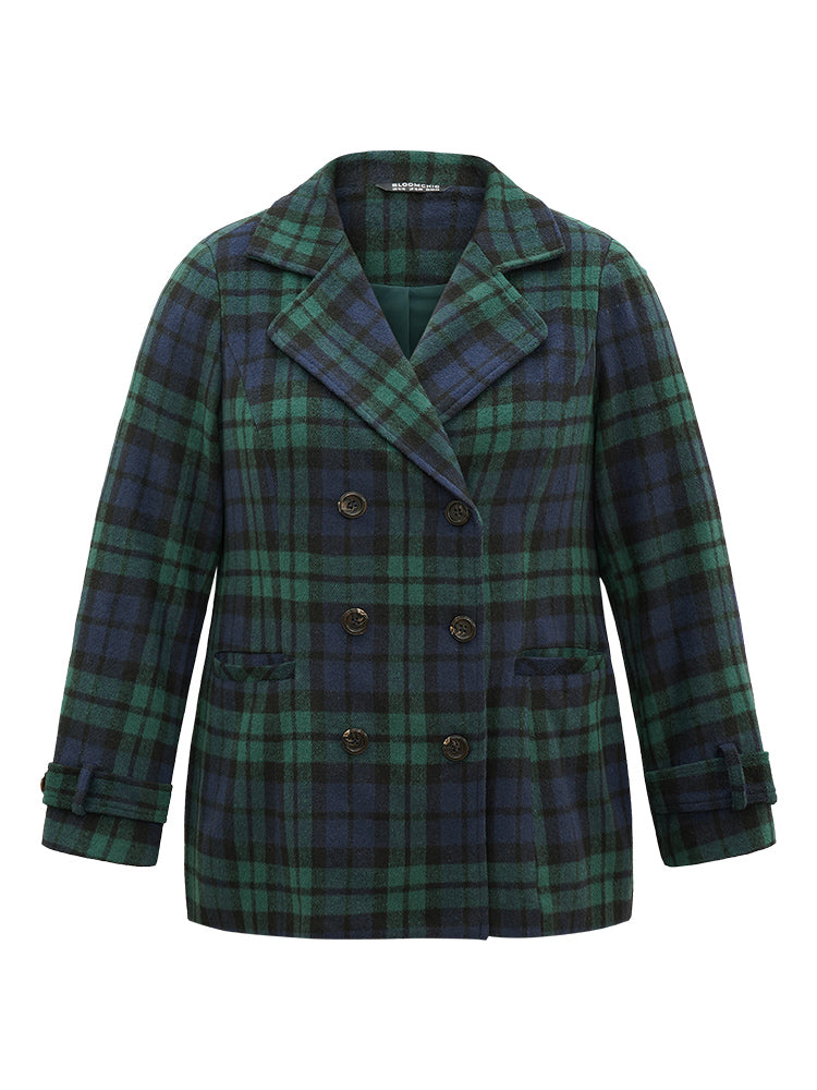 Patched Pocket Plaid Double Breasted Coat