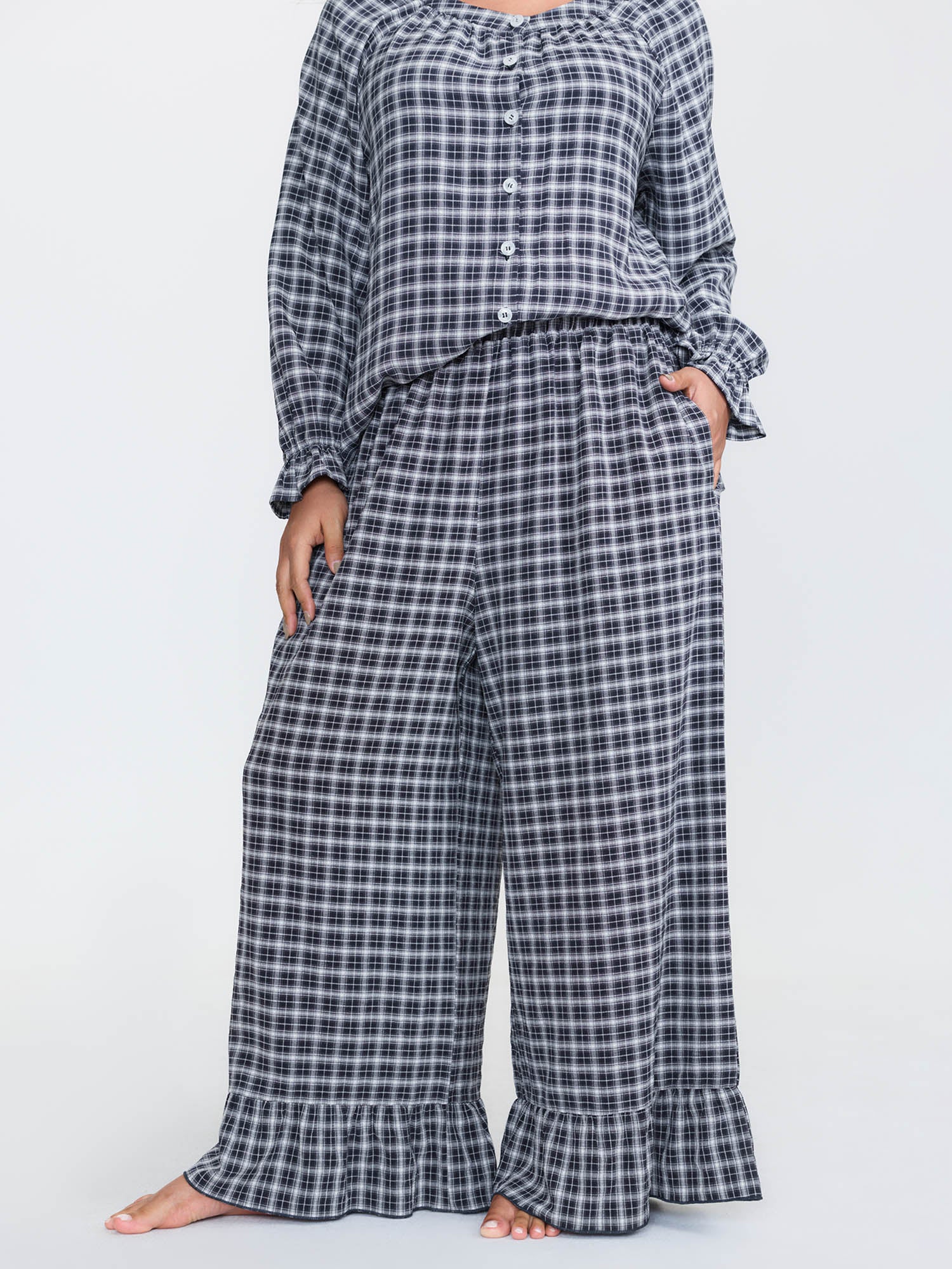 Gingham Ruffled Hem Loungewear Set
