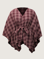 Plaid Asymmetrical Hem Cinched-Waist Coat